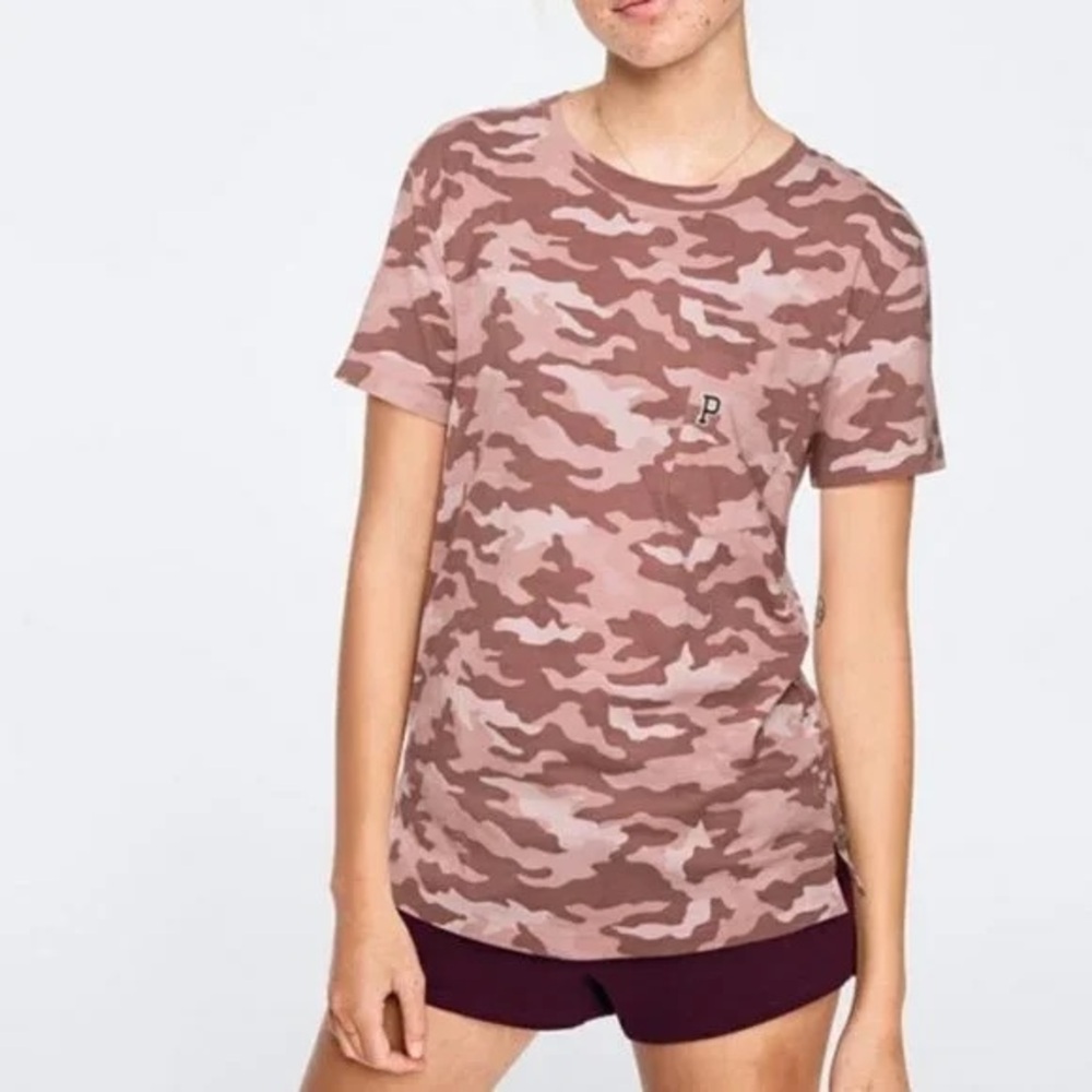 Pink Victorias Secret Women's Blush Pink Camo Short Sleeve Tee Small